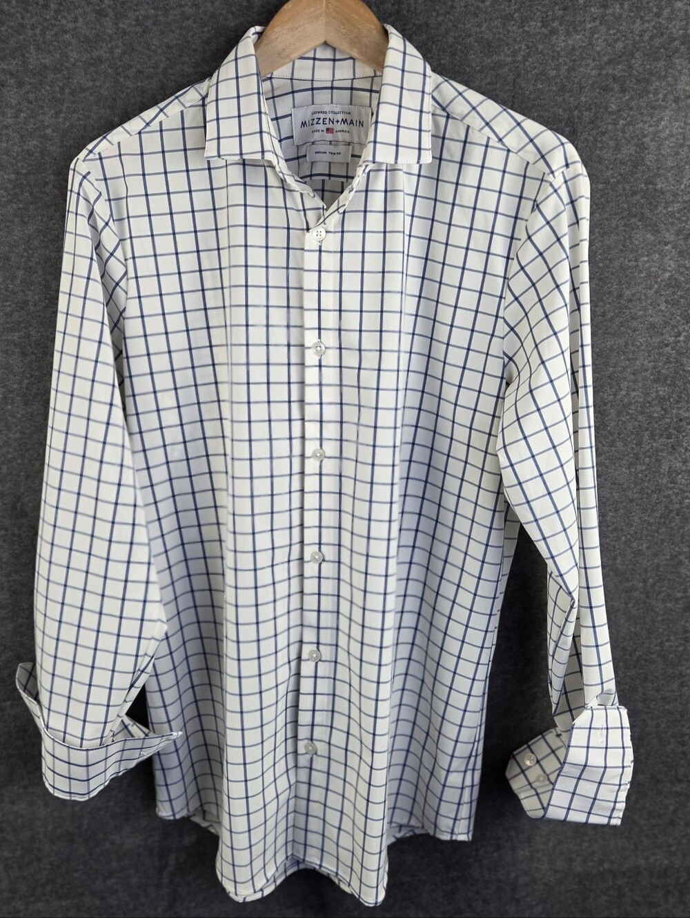 Mizzen Main Leeward Shirt Mens Medium White Long Sleeve Button Up Large Check